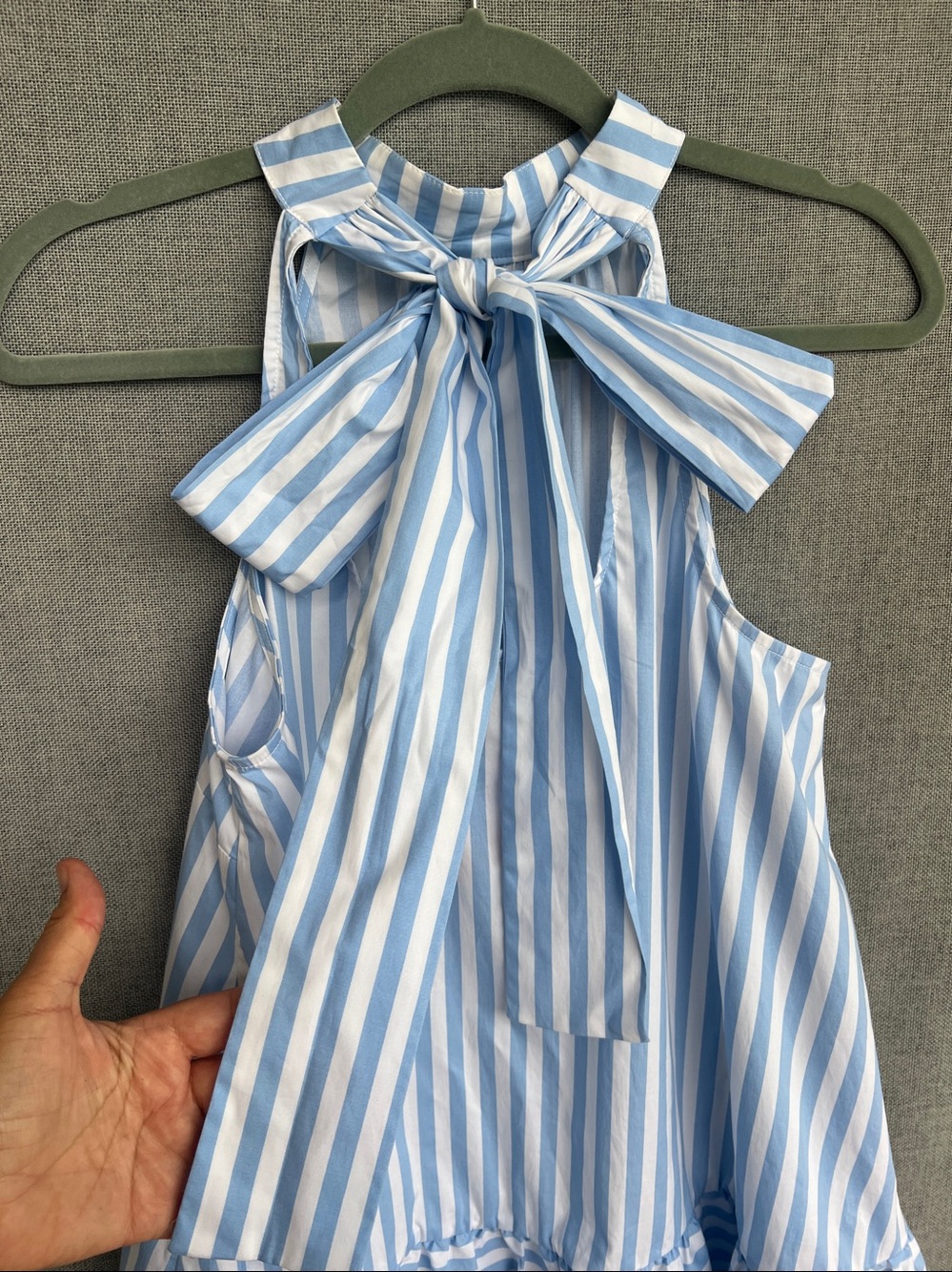 NWT Staud Marlowe Halter bow MINI cotton dress sea stripe white blue size S - Picture 9 of 12